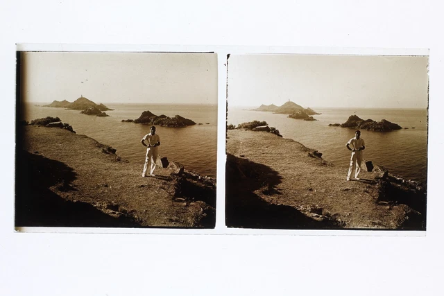 Sea Landscape La Corse France Photo Stereo L1n19 Glass Plate Vintage