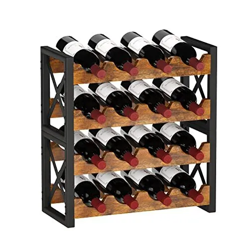 2-in-1 Wine Rack Countertop, Small Wine Rack Organizer Holder, Wooden Wine