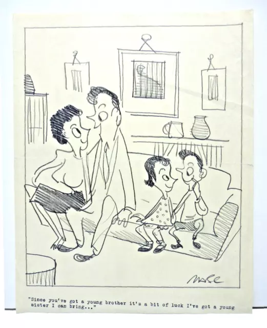 Original signed pencil cartoon drawing by Robert Coram (Maroc), c 1970