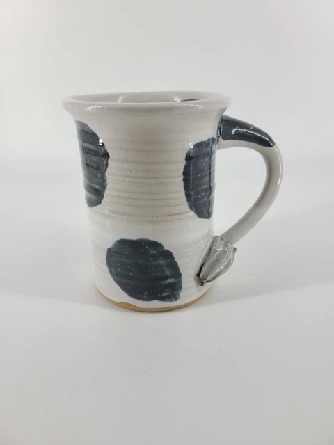 S Artisan Signed Hand-Painted Glazed Spotted Cow Coffee Mug With Tail As Handle