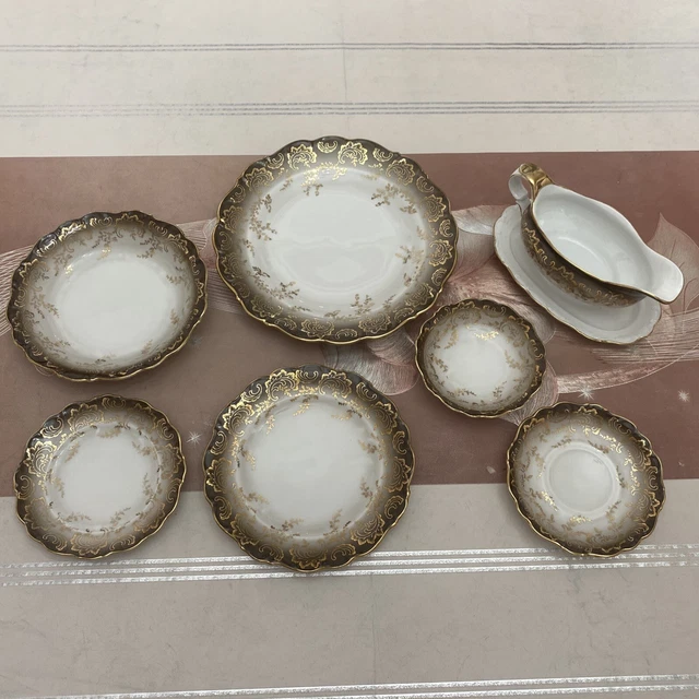 61 Pieces Bavaria Eberthal 2786 Bavarian China Germany Dinner Set Gold Trim EUC