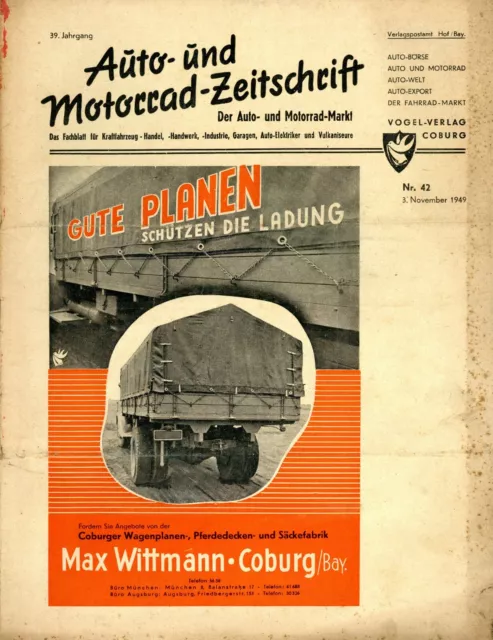 Der Auto-Markt 1949 42/49 Auto- u. Motorrad-Zeitschrift Knirps Simca 8 Sport 2CV