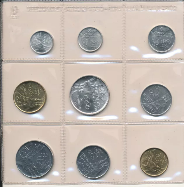 San Marino - 1+2+5+10+20+50+100+200+500 Lire 1980 UNC - Set Kms, Olympia'80