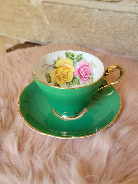 Ancienne Tasse Et Soucoupe Porcelaine Anglaise Décor Fleur Rose