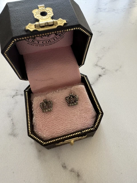 JUICY COUTURE CROWN Antique Silver Stud Pierced Earrings 28.00 PicClick