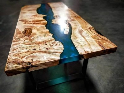 LIVE EDGE BLUE Mappa Burl epoxy Resin River Table Top Dining Table Top