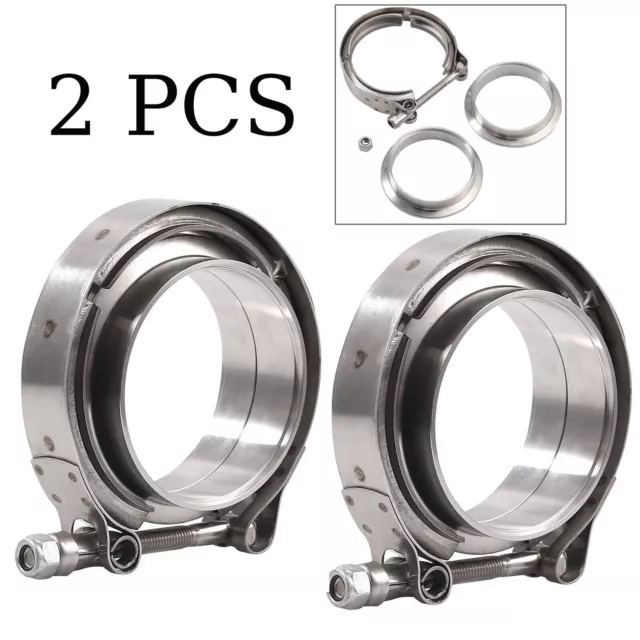 2PC 3" Inch 76mm V-band Vband Clamp Stainless Steel Flange Exhaust Pipe Tailpipe