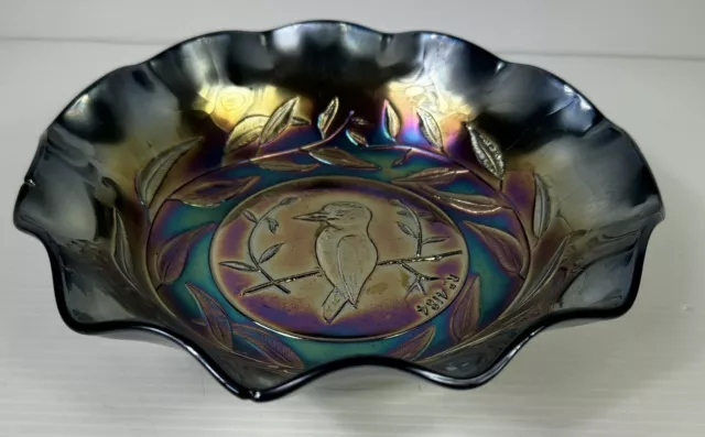 Carnival Glass AUSTRALIAN Crown KINGFISHER ELECTRIC  LARGE  Bowl 24cm Rd 4184 2