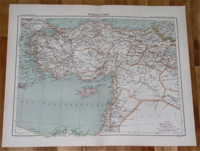 1906 Original Antique Map Of Turkey Armenia Cyprus Palestine Israel