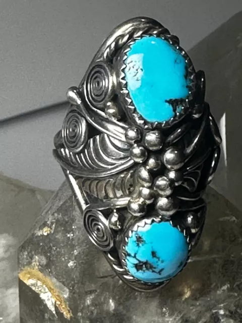 Navajo ring Turquoise leaves spirals floral heavy band size 11 sterling silver w