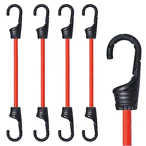 MARRTEUM 12-Inch Bungee Cords with Hooks Red Elastic Rope Straps for Camping ...