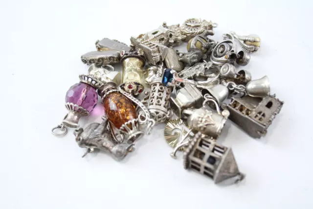 100g Mixed Grade Silver Charms Bells Harp Heart Lion