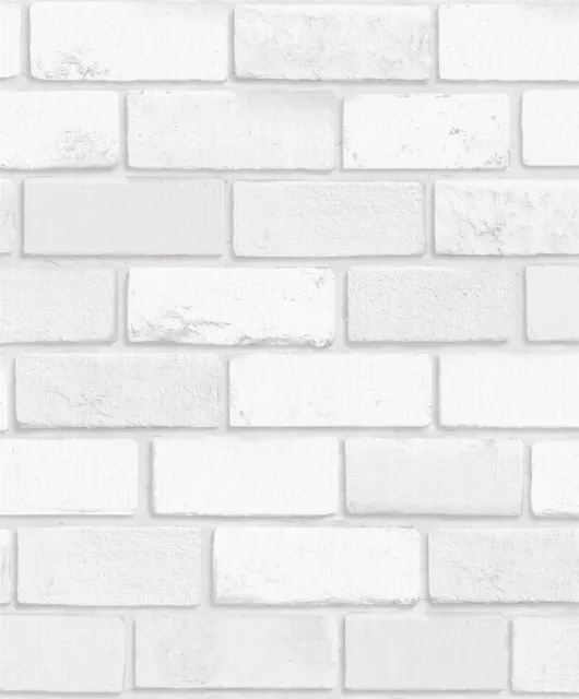 Arthouse 3D Brick Effect Wallpaper White Glitter Shimmer Vinyl Textured Kitchen