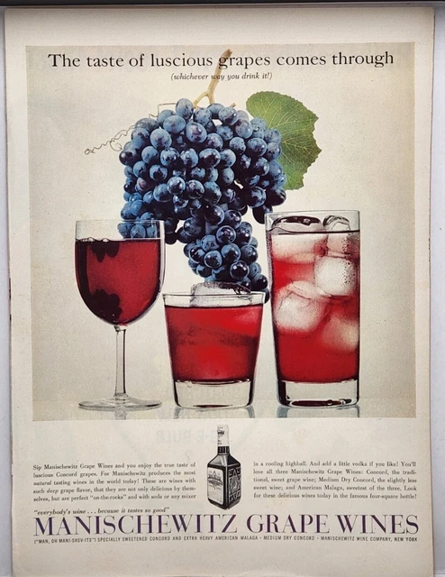 1959 Manischewitz Grape Wines Everybody's Wine NY Vintage Color Print Ad