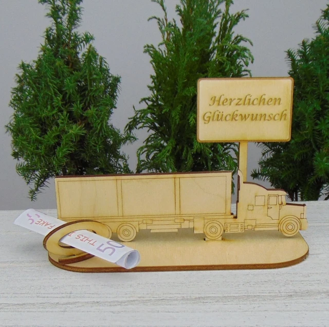 GESCHENK ZUM GEBURTSTAG LKW Fahrer Holz Geldgeschenk Herzlichen
