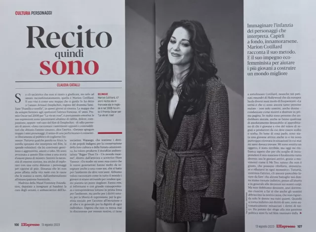 Italian Clipping Ritaglio 2023 MARION COTILLARD recito quindi sono  3 PAGINE