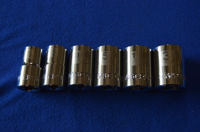 Craftsman 6 PC 1/2" Drive 8 PT Deep SAE 7/16" - 3/4" Laser Etched Socket 477