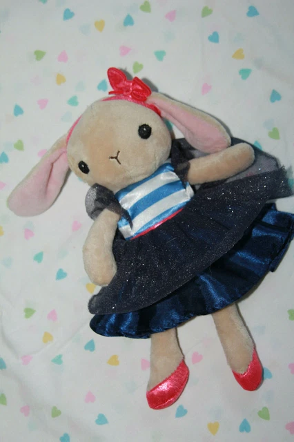 Doudou  H&M  Lapin Beige Ballerine Robe Bleu Tutu Marin Noeud Rose