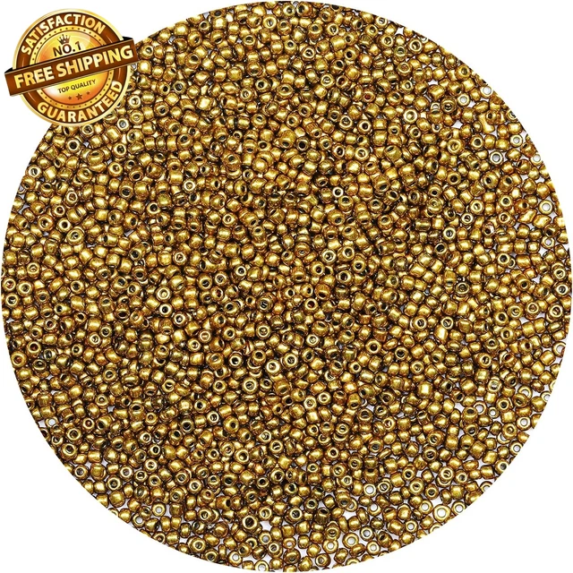 Bulk 2Mm Golden Seed Beads for Jewelry Making 110 Grams about 9800Pcs,12/0 Glass