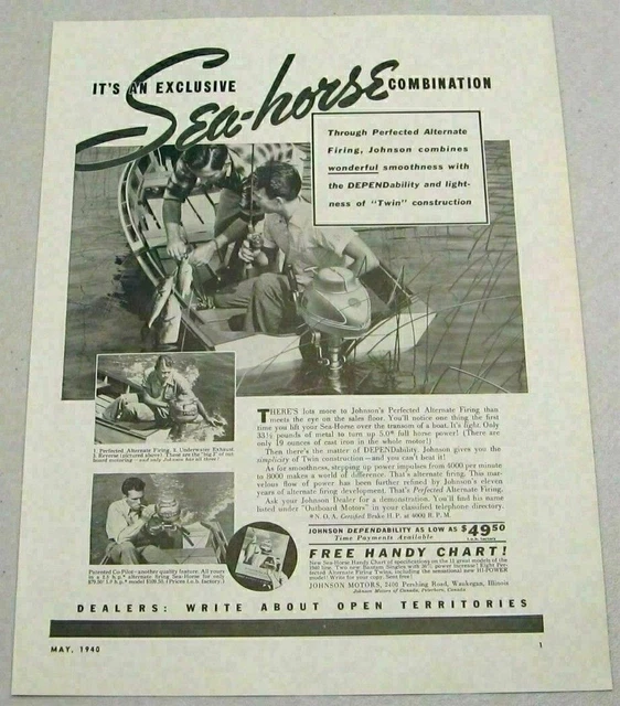 1940 Print Ad Johnson Sea-Horse 5 HP Outboard Motors Men Fishing Waukegan,IL