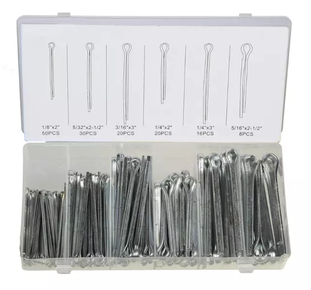 144pc LARGE ASSORTED COTTER PINS EXTRA LARGE PIN ASSORTMENT COTTER KEYS SET