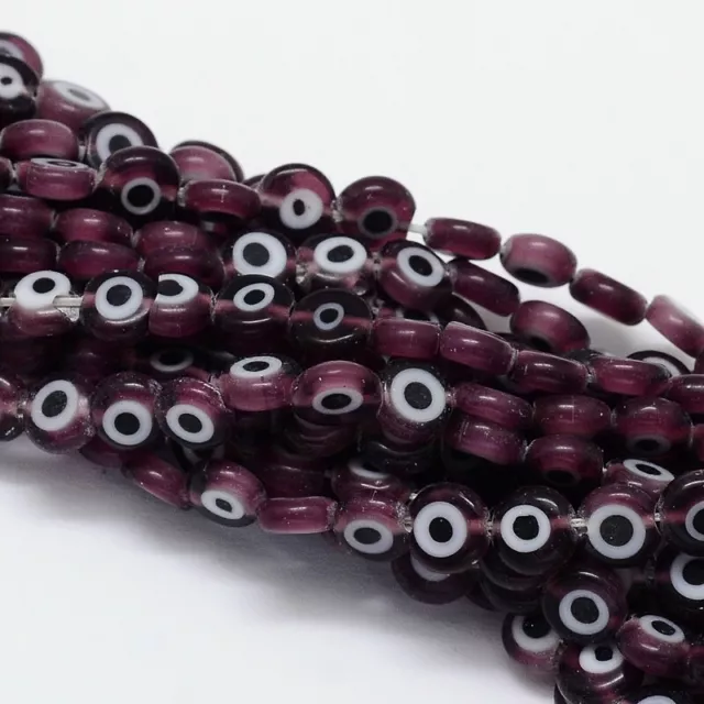 Nazar Boncuk Perlen Glasperlen Lampwork Auge Evil Eye Amethyst 6x3mm 65 Stück