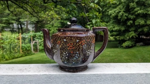 Vintage Teapot Ceramic Brown With Floral Glazed Hand Painted Small Japan (READ)