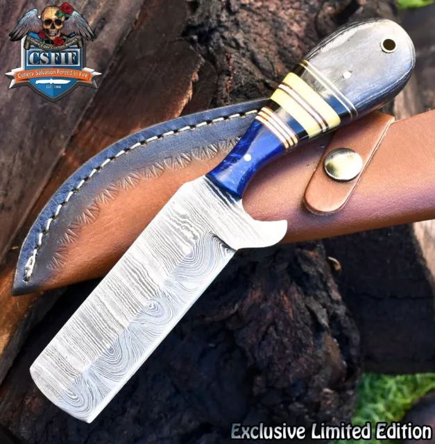 CSFIF Forged Clever Chopper Chef Knife Twist Damascus Bone and Wood Outdoor