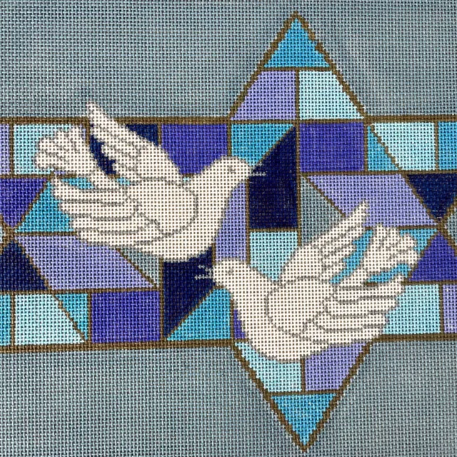 Stained Glass Doves Star of David tallit needlepoint canvas - JT027