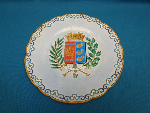Émaux De Longwy Grande Assiette Décorative Blason Ville Le Lavandou