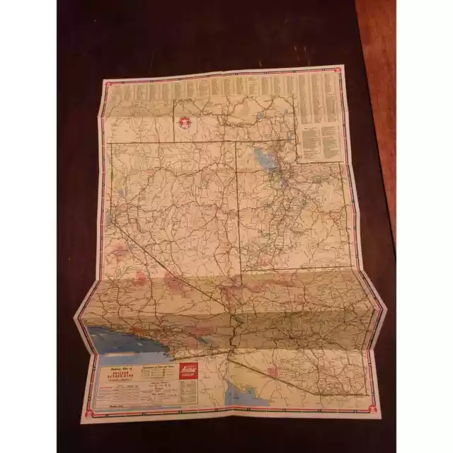 Arizona Nevada Utah Road Map Courtesy of Tide Water Associated Oil Co 1940's 3