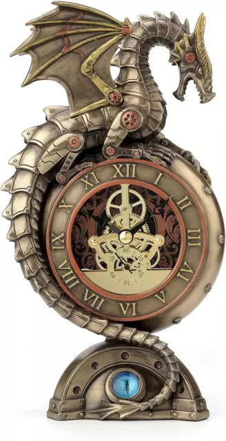 Design Steampunk Dragon Bronze Finish Table Clock with Moving Clockworks