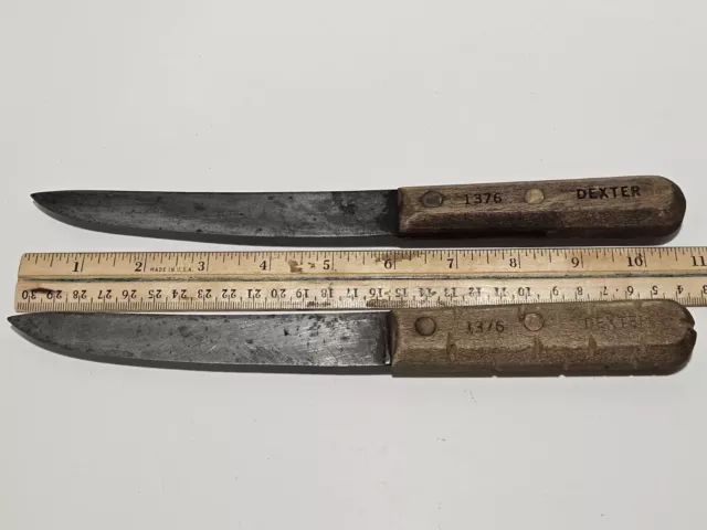 2 Vintage Dexter 1376 Carbon Steel Boning Knives 6" Blades