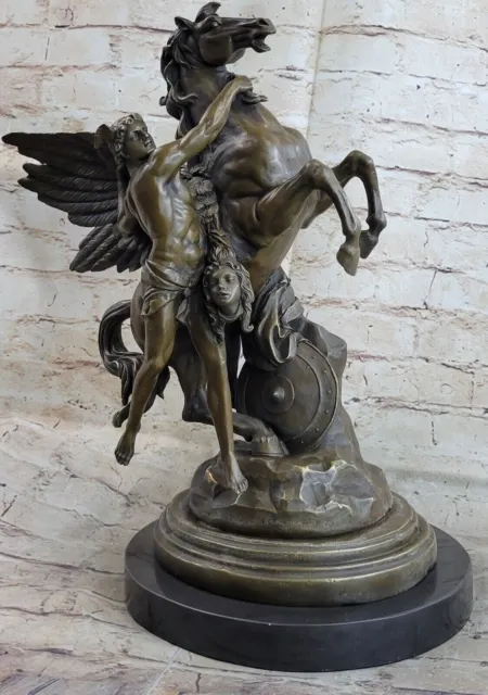 Perseo & Pegasus Increíblemente Detallado Bronce Firmado Original Estatua Por Nr