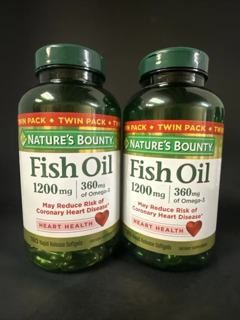 2 NATURES BOUNTY FISH OIL 1200mg 360mg OMEGA-3 SUPPLEMENT 180 X2 360 RAPID GELS