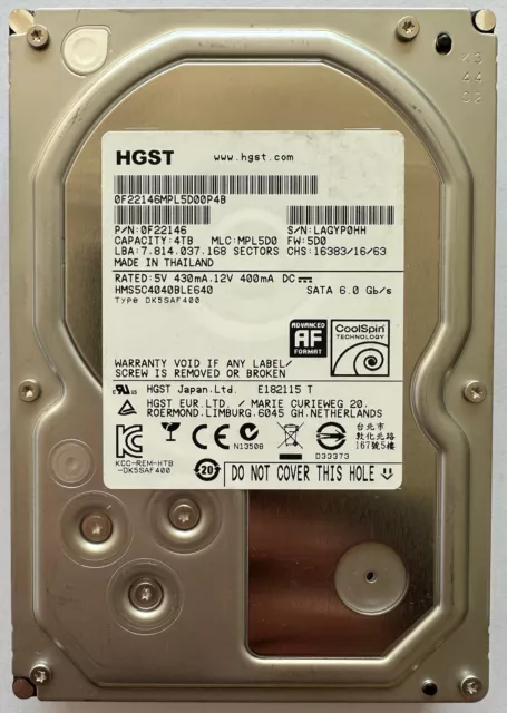 Disque Dur HGST Hitachi DK5SAF400 4 To SATA 6Gb/s