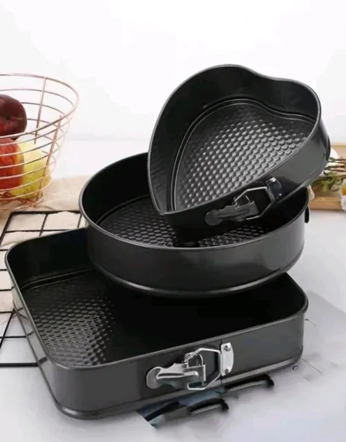 3Pcs Non Stick Springform Cake Pan Baking Bake Tray Tins Heart Square Round Set