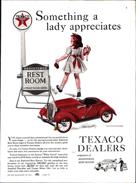 1940 Texaco Dealers Gas Oil Ad Something a Lady Appreciated Registered Rest Room