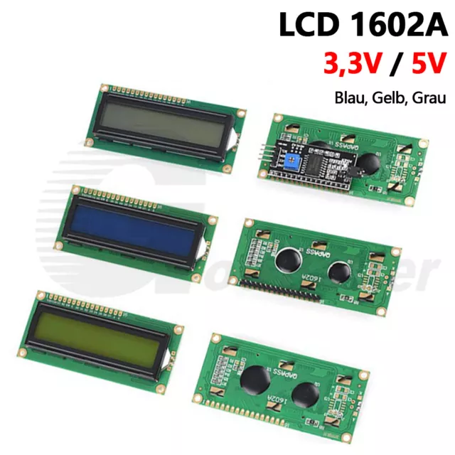 LCD 1602 16x2 Zeichen Display Modul 1602A 3,3V 5V IIC/I2C HD44780 für PLC Raspi