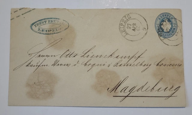 30 - Ganzsache Leipzig 9 Magdeburg 1867 Brief Sachsen Altdeutschland U17