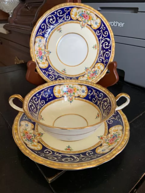 Antique Aynsley Rochester Cobalt Blue (1) Cream Soup and Saucer MINT Condition 2