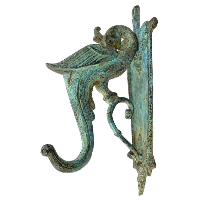 Peacock Wall Hook Plant Hanger Vintage Genuine Verdigris Green cast Bronze 3
