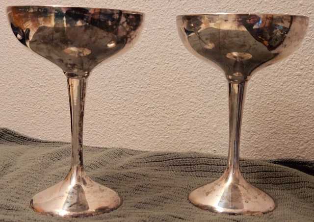International Silver Co—Stemmed—Silverplated—Wine Glasses—Goblets—Set of Two—6"