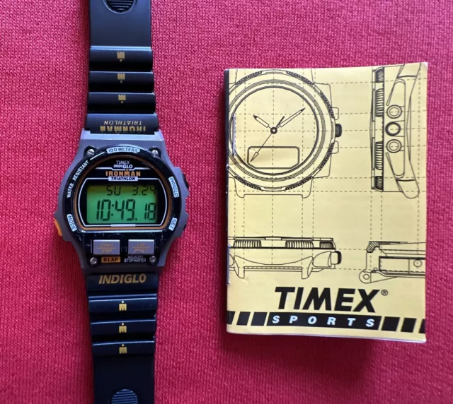 Vintage 1996 Timex INDIGLO IRONMAN TRIATHLON WATCH w/ Instruction Booklet UNISEX