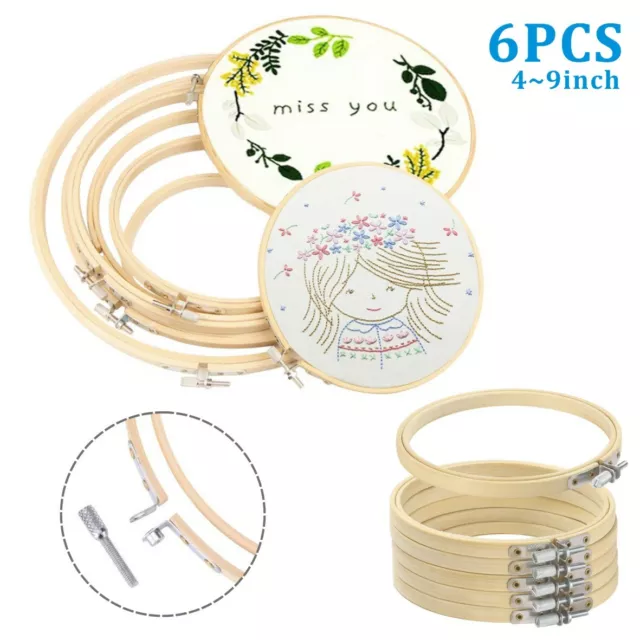 6PCS DIY Bamboo Embroidery Hoops Set Circle Cross Stitch Hoop Tapestry Rings