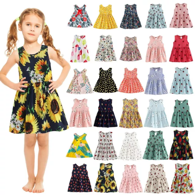 Lovely Kids Girls Cotton Summer Floral Print Sundress Sleeveless Princess Dress