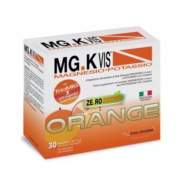 MG.K VIS Magnesio Potassio Gusto Orange Zero Zuccheri, 30 Bustine