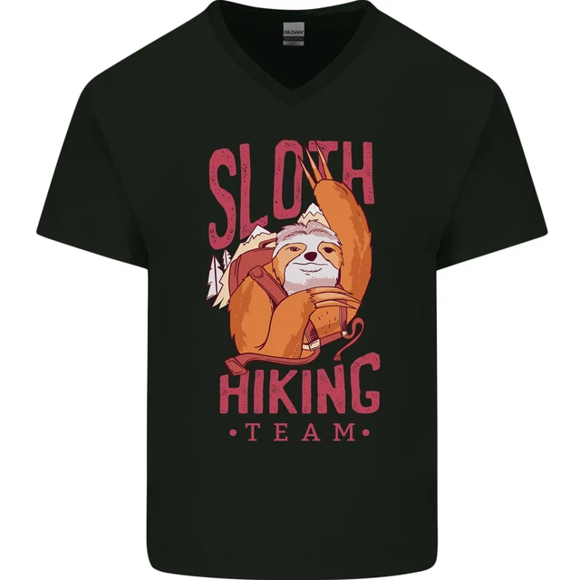 Sloth Hiking Team Trekking Rambling Funny Mens V-Neck Cotton T-Shirt