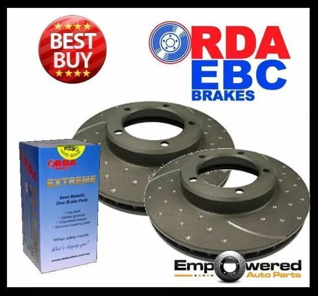 DIMPLED SLOTTED FRONT DISC BRAKE ROTORS+PADS for Holden Jackaroo U8 3.5L 1998-04