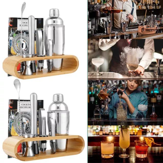 10Pcs Cocktail Shaker Kit 550ml / 750ml Mixology Bartender Kit with Wooden fiyyU